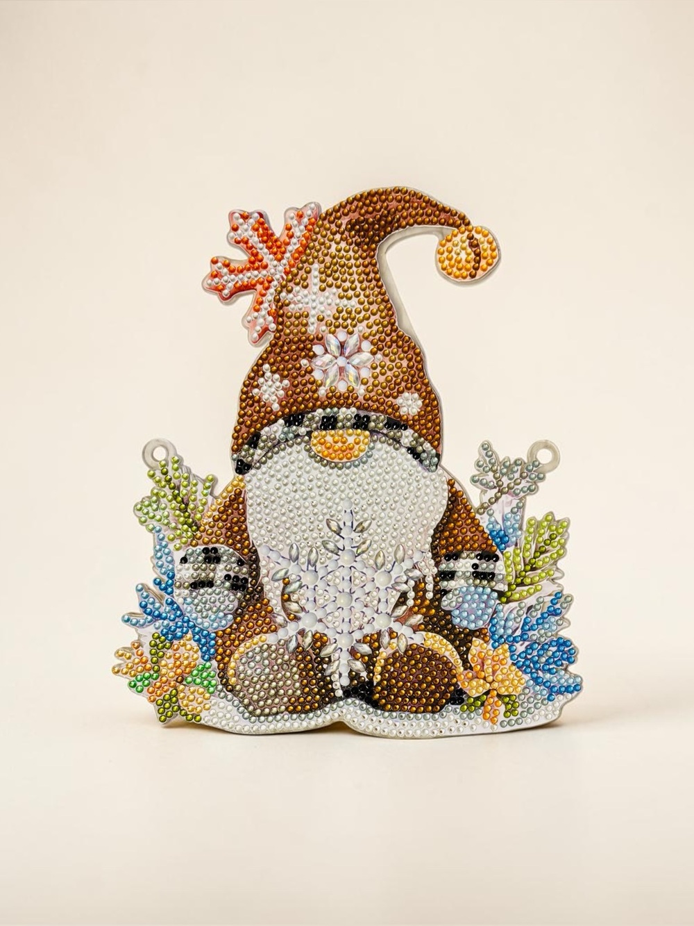 Gnome Hanging Sign Wall Decor Hand Crafted Sealed Diamond Art 7” - Picture 2 of 2
